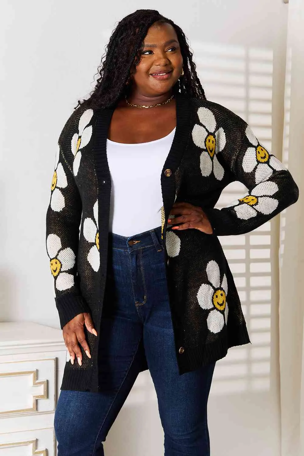Hazel Blues® |  Double Take Floral Button Down Longline Cardigan