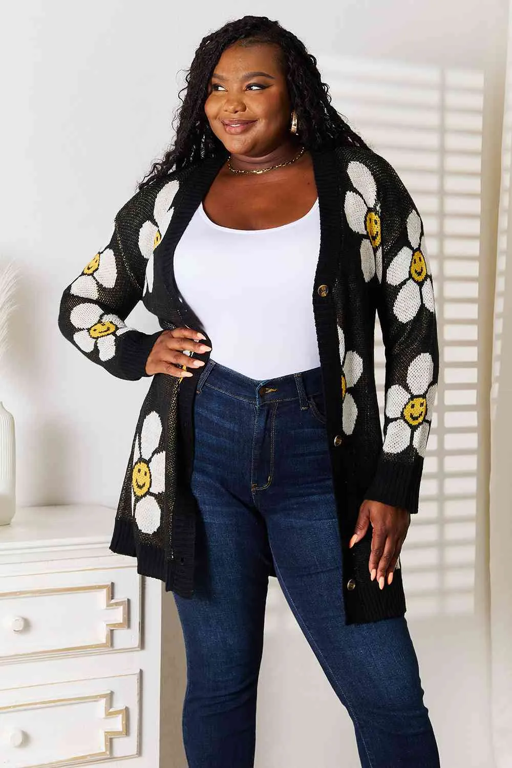 Hazel Blues® |  Double Take Floral Button Down Longline Cardigan