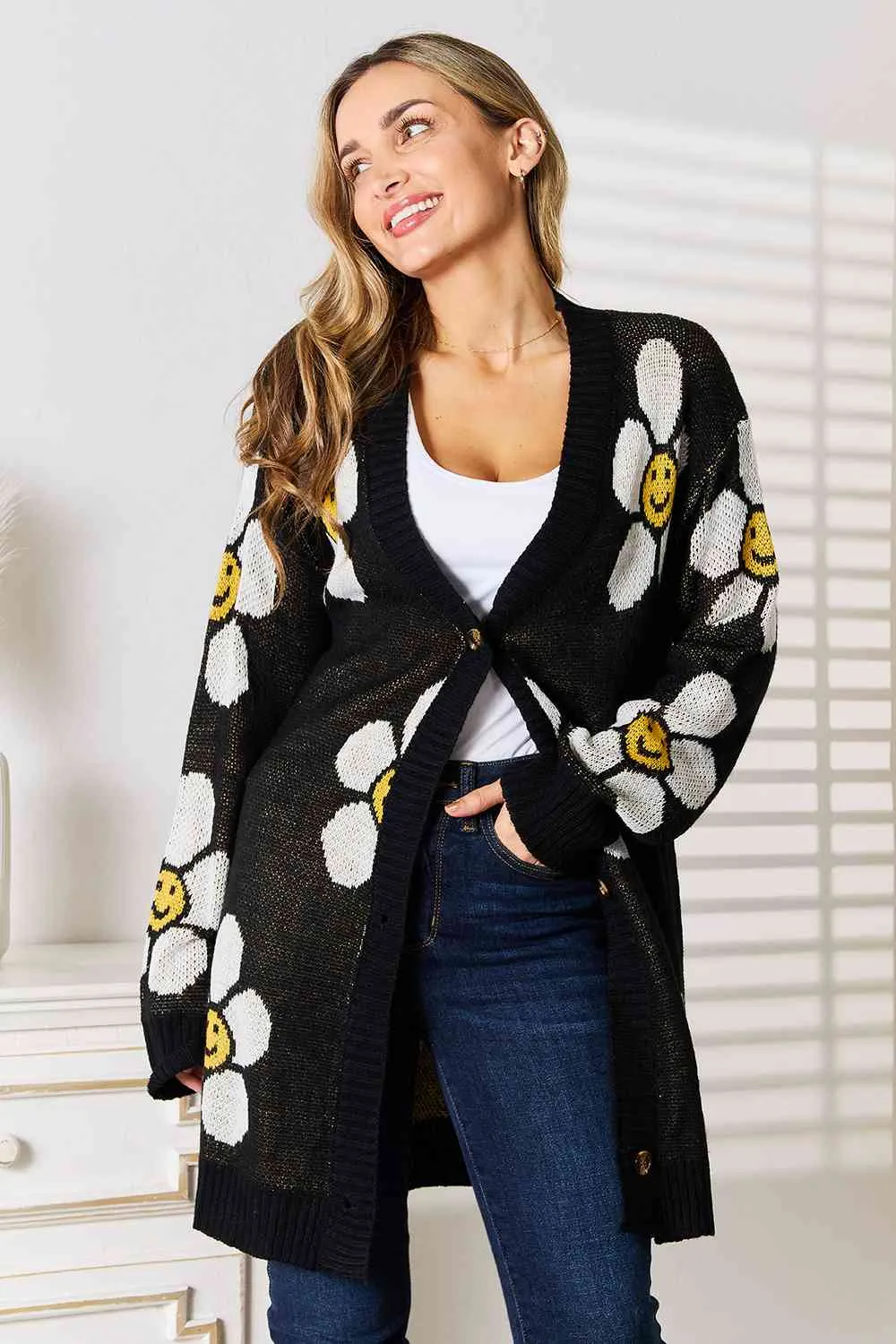 Hazel Blues® |  Double Take Floral Button Down Longline Cardigan