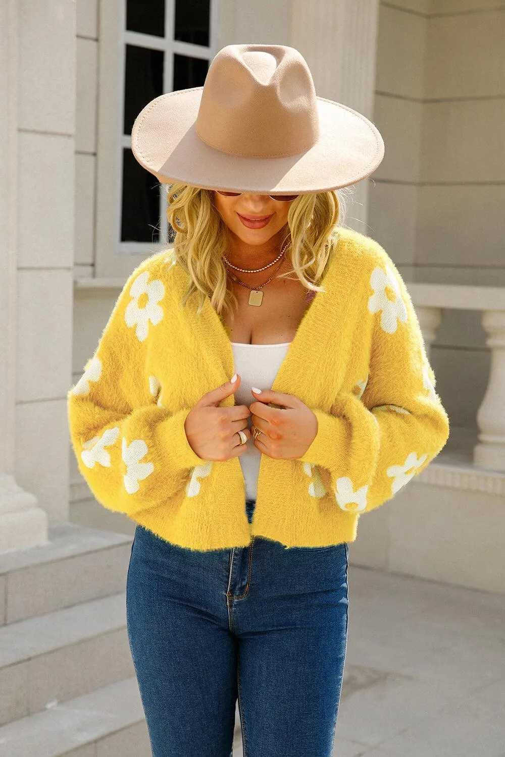 Hazel Blues® | Floral Open Front Fuzzy Cardigan