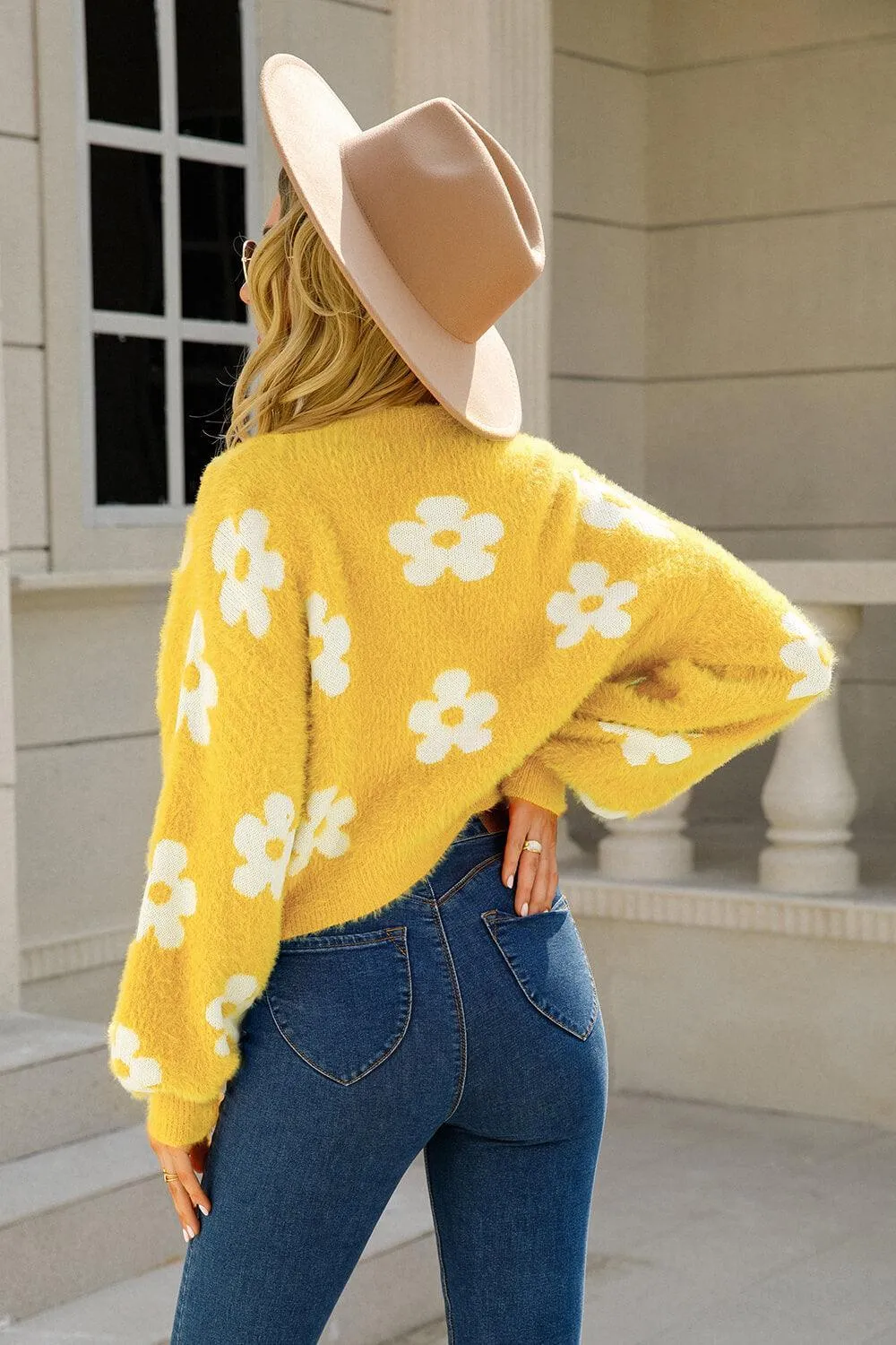 Hazel Blues® | Floral Open Front Fuzzy Cardigan