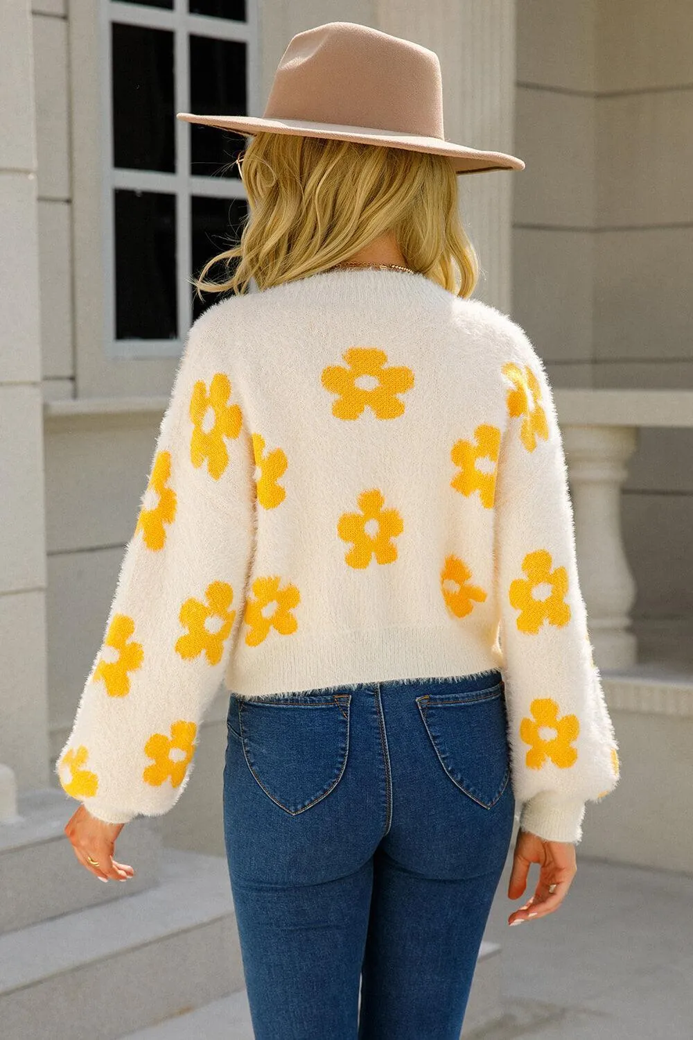 Hazel Blues® | Floral Open Front Fuzzy Cardigan