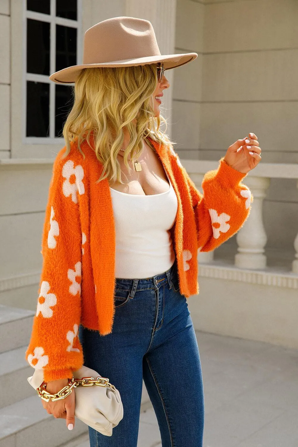 Hazel Blues® | Floral Open Front Fuzzy Cardigan