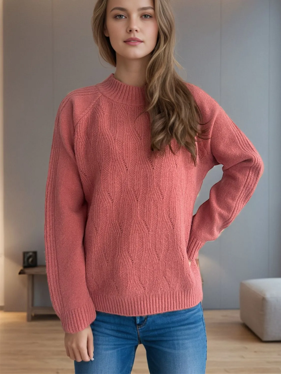 Hazel Blues® |  Mock Neck Long Sleeve Sweater