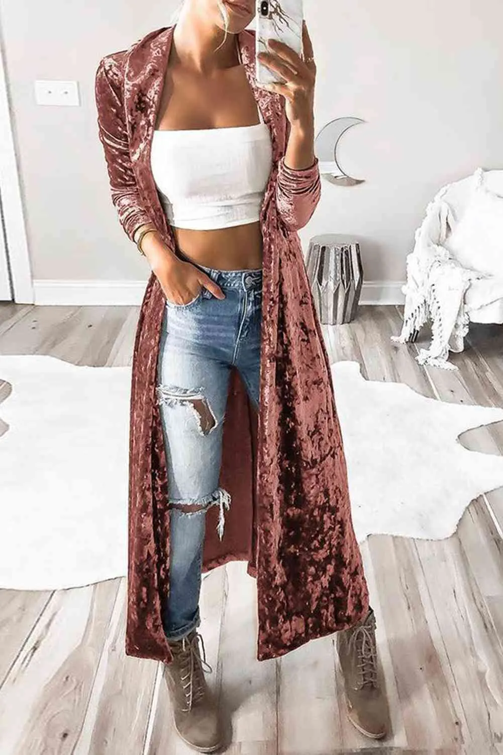 Hazel Blues® |  Open Front Long Sleeve Longline Cardigan