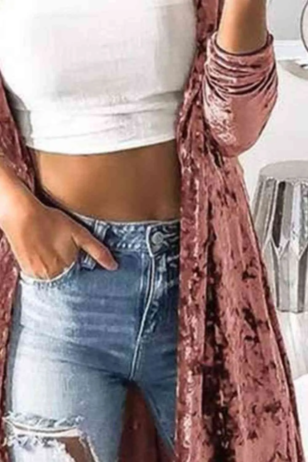 Hazel Blues® |  Open Front Long Sleeve Longline Cardigan