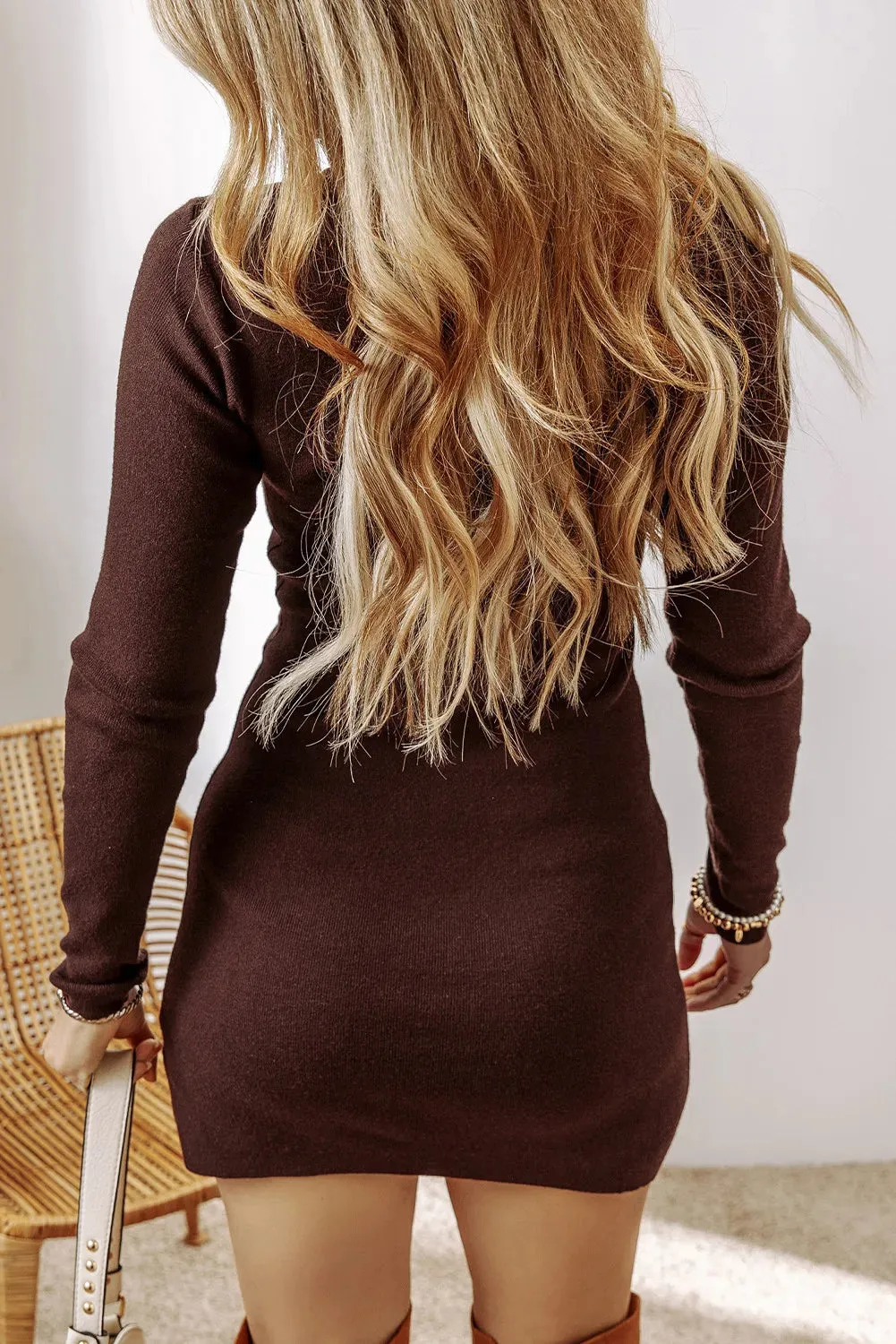 Hazel Blues® |  Slit Mock Neck Long Sleeve Wrap Sweater Dress