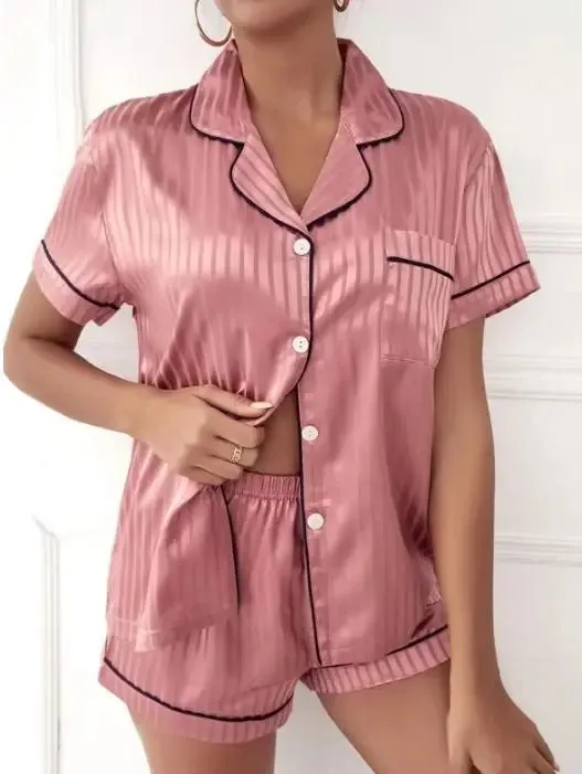 High Quality Satin Silk Pajamas Set for Women Two Pieces Shorts Sets Sleepwear Pyjamas Summer Female Loungewear Home Clothes