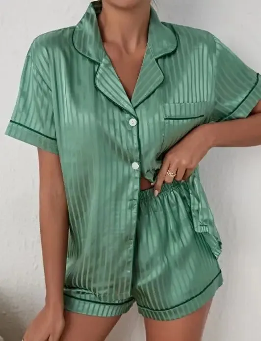 High Quality Satin Silk Pajamas Set for Women Two Pieces Shorts Sets Sleepwear Pyjamas Summer Female Loungewear Home Clothes