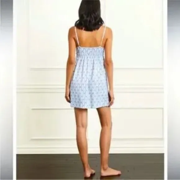 Hill House Womens The Aurora Sleep Dress Pajamas PJs Blue White Floral Stripe XS