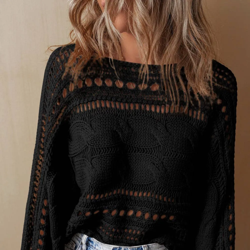 Hollow-out Cable Knit Cropped Sweater