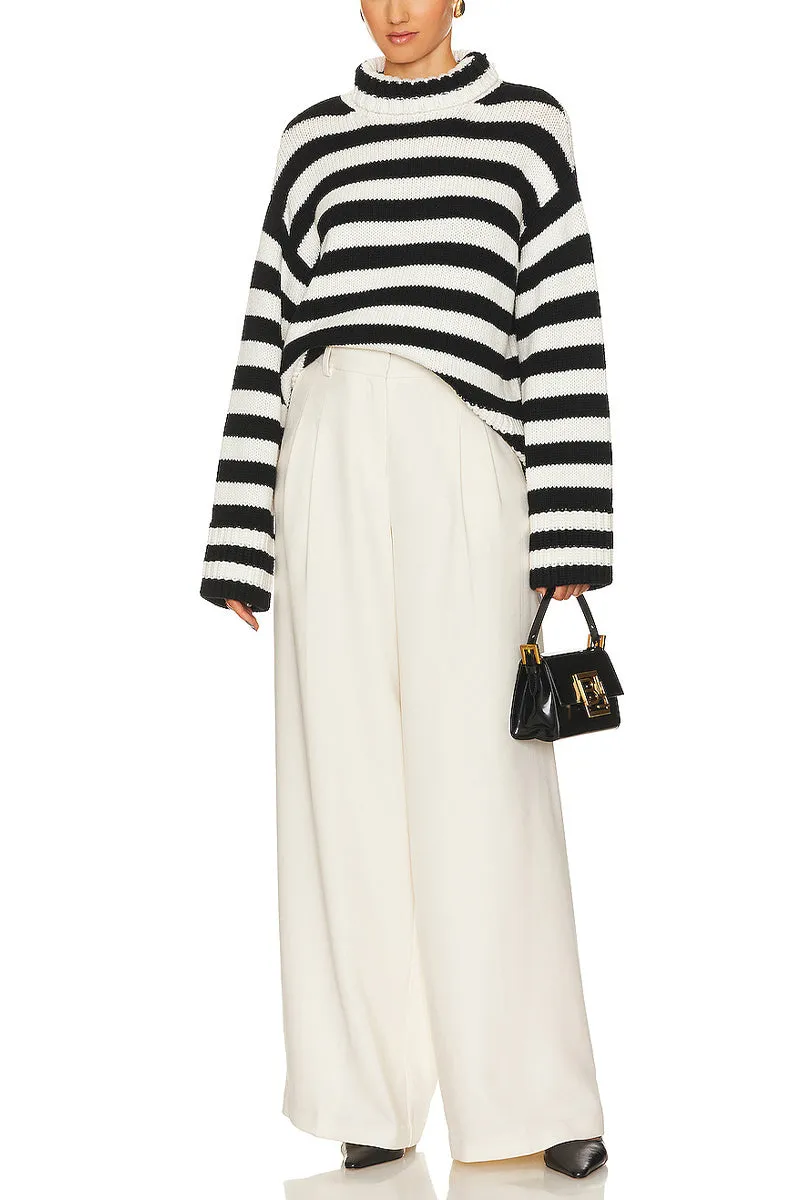 HWQ252 Striped Knit-Crochet Sweater