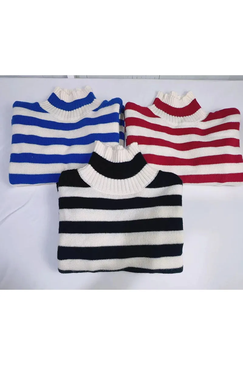 HWQ252 Striped Knit-Crochet Sweater