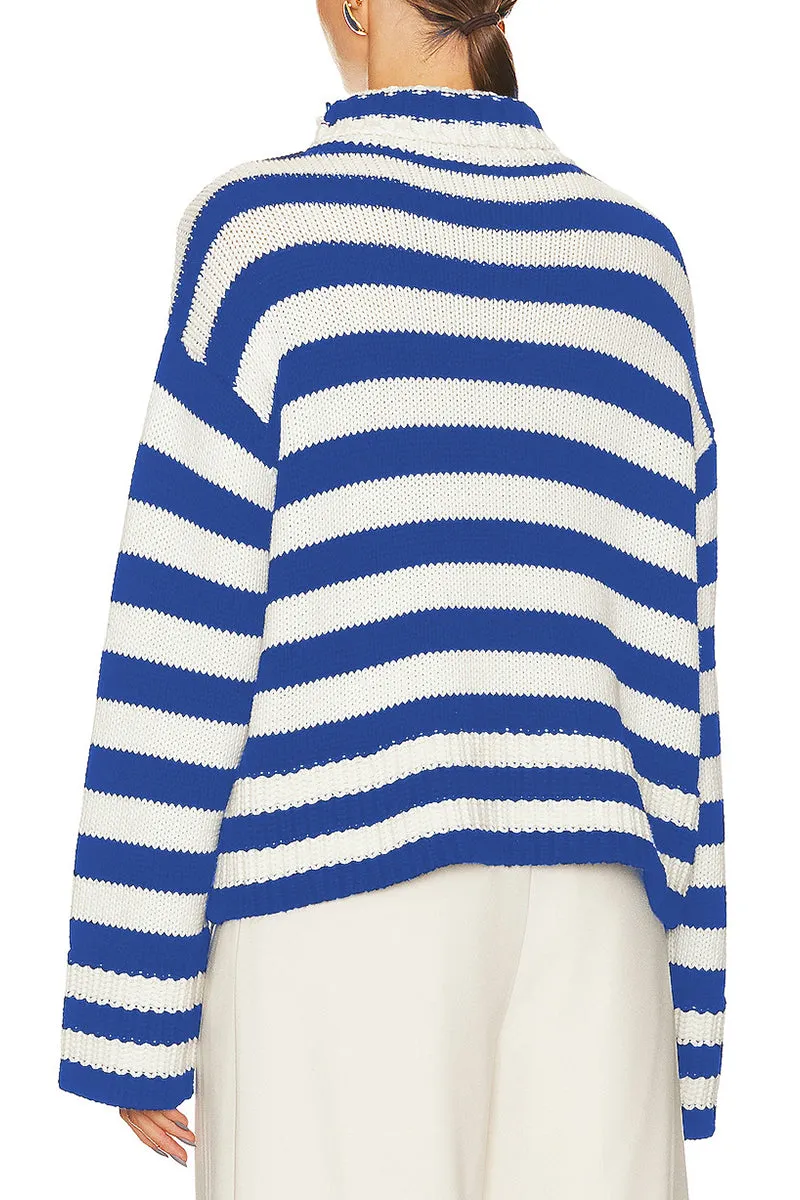 HWQ252 Striped Knit-Crochet Sweater