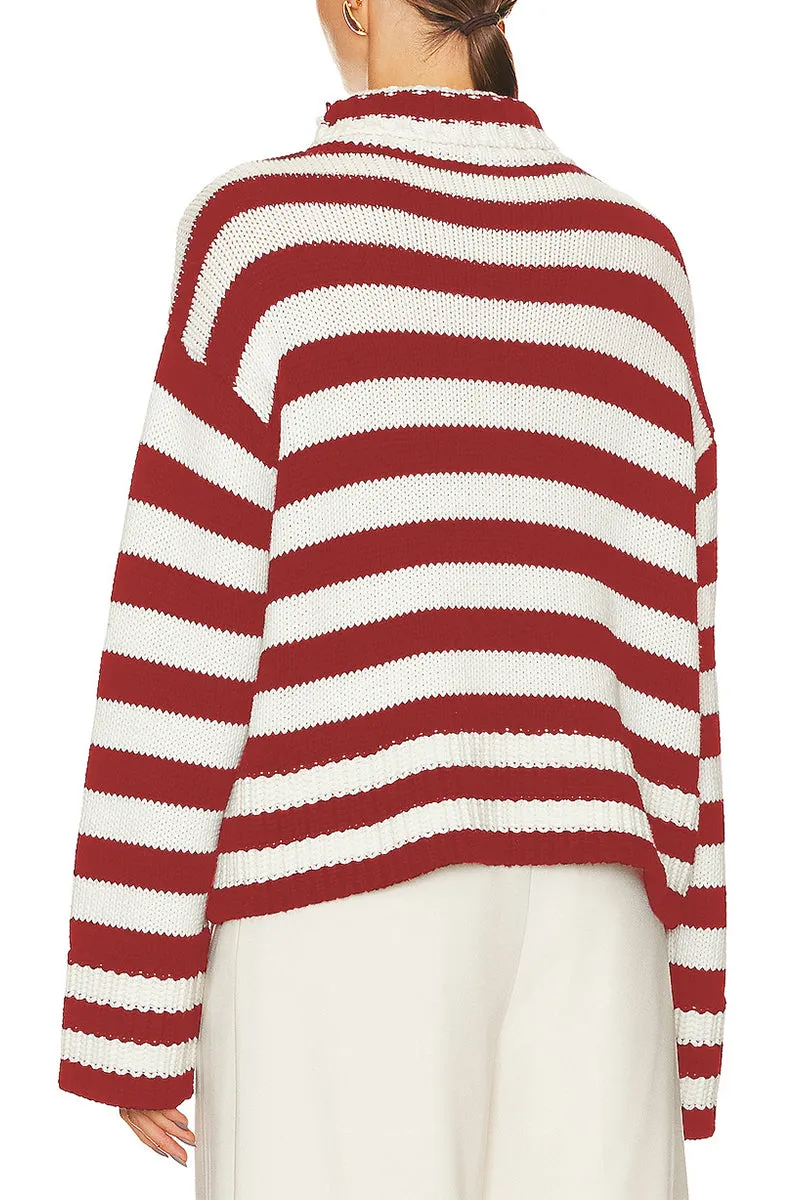 HWQ252 Striped Knit-Crochet Sweater