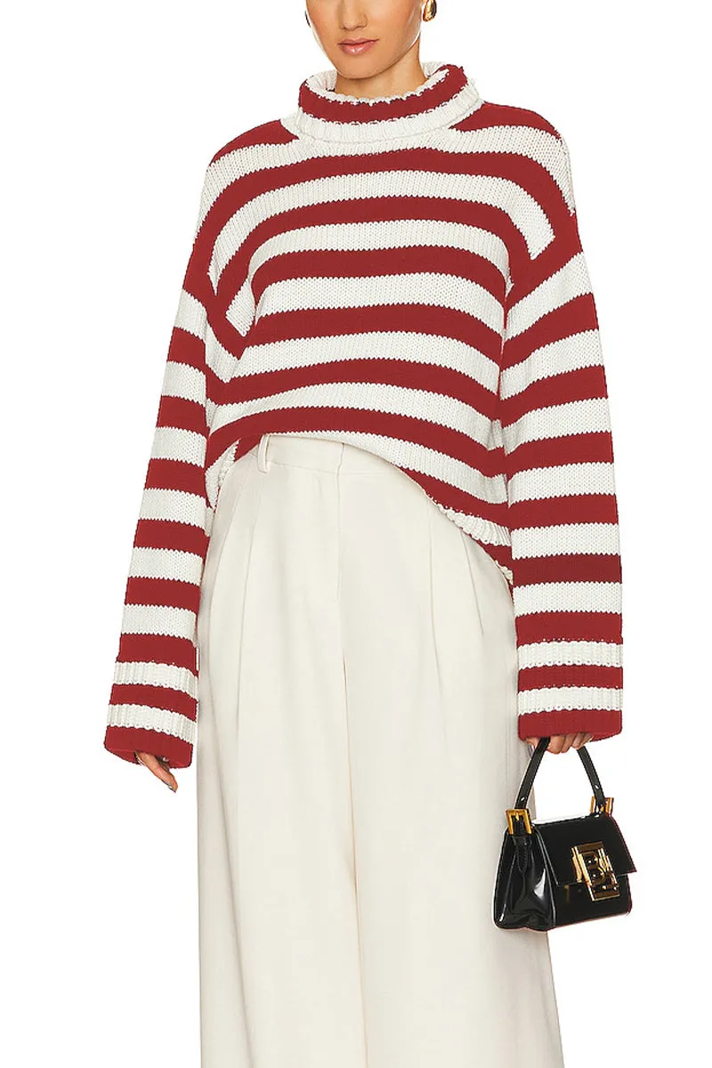 HWQ252 Striped Knit-Crochet Sweater