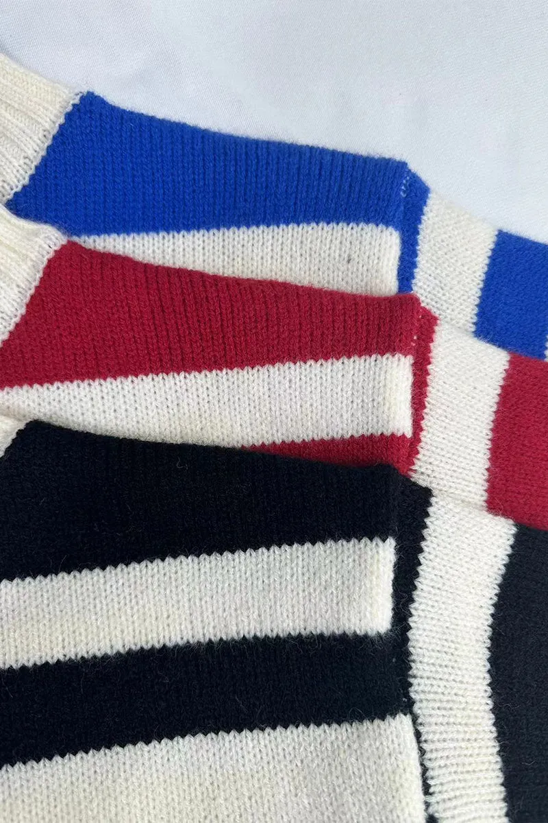 HWQ252 Striped Knit-Crochet Sweater