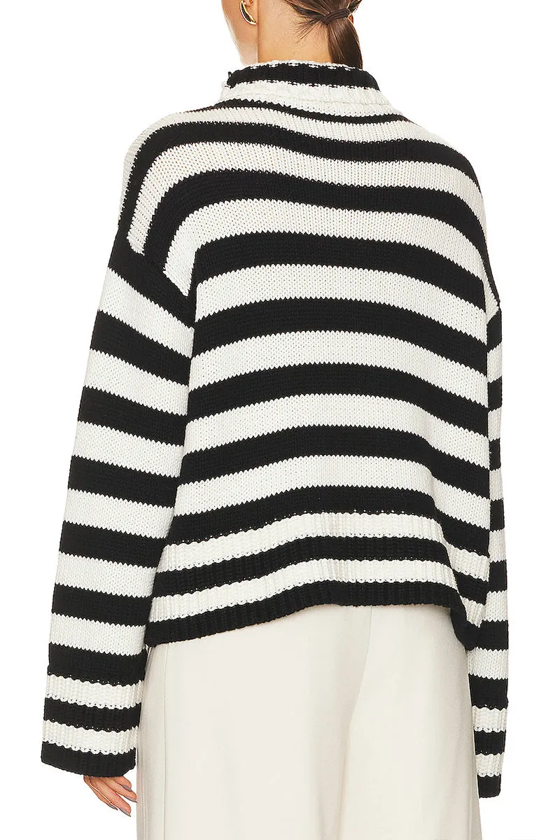 HWQ252 Striped Knit-Crochet Sweater