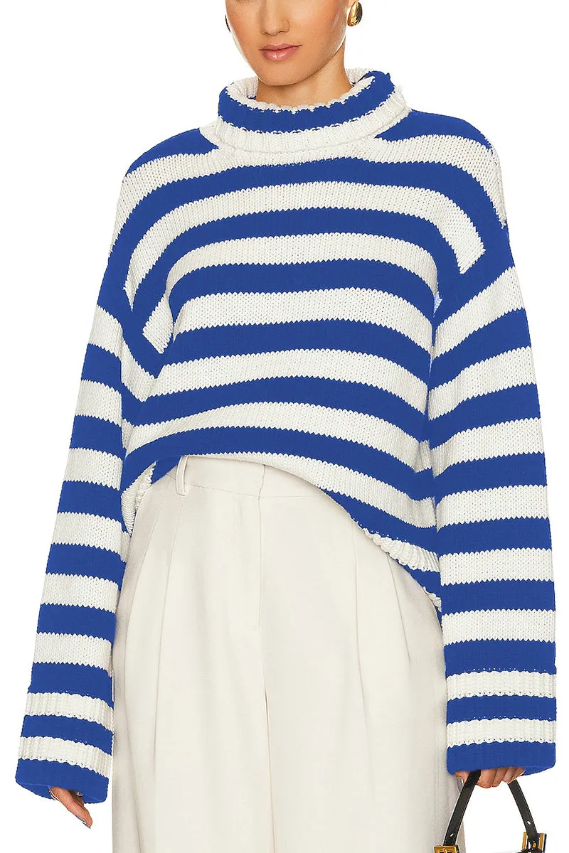 HWQ252 Striped Knit-Crochet Sweater
