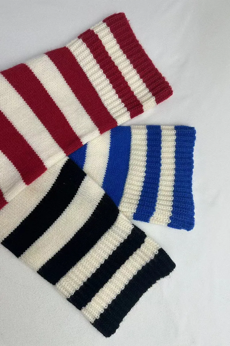 HWQ252 Striped Knit-Crochet Sweater