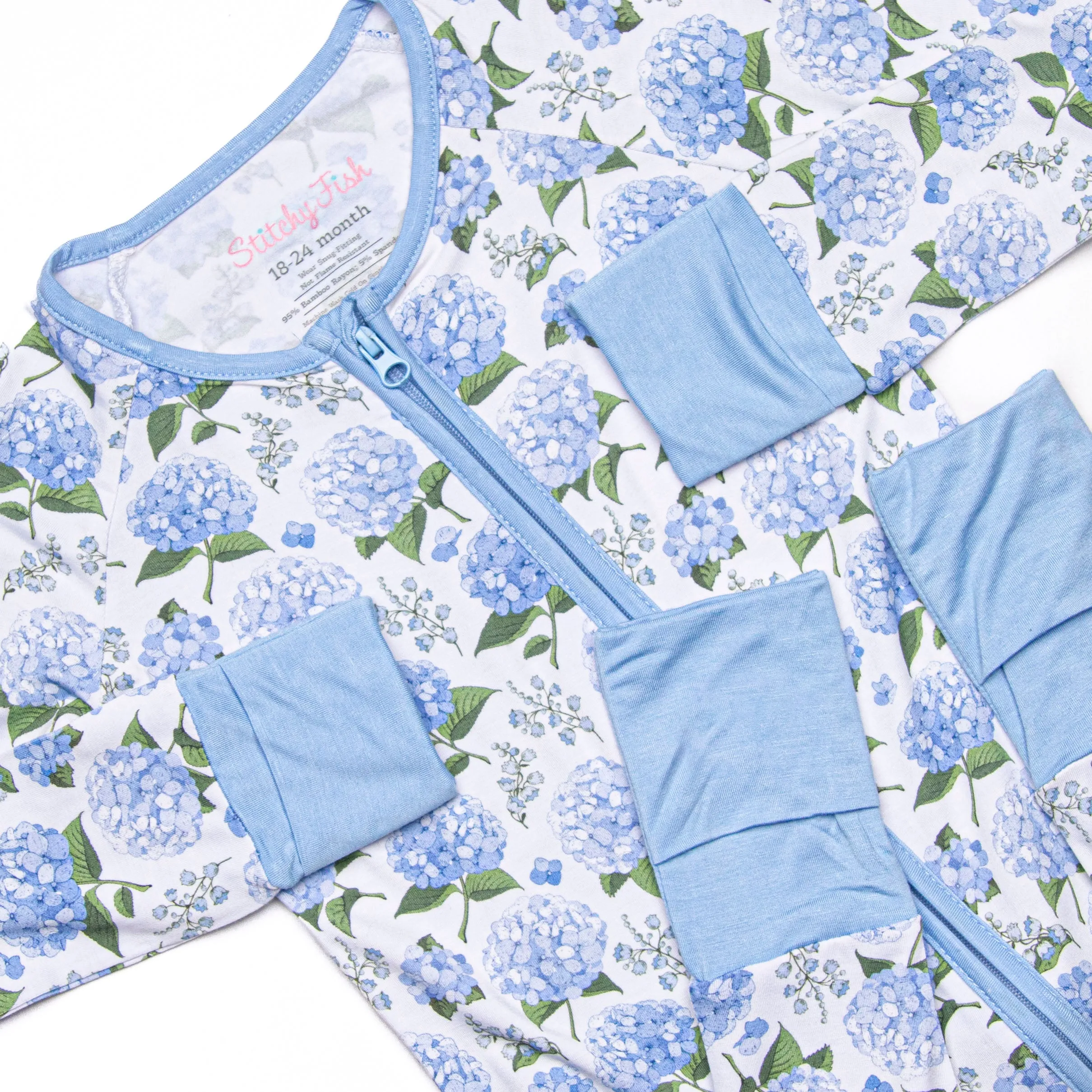 Hydrangea Blooms Bamboo Zippy Pajama, Blue