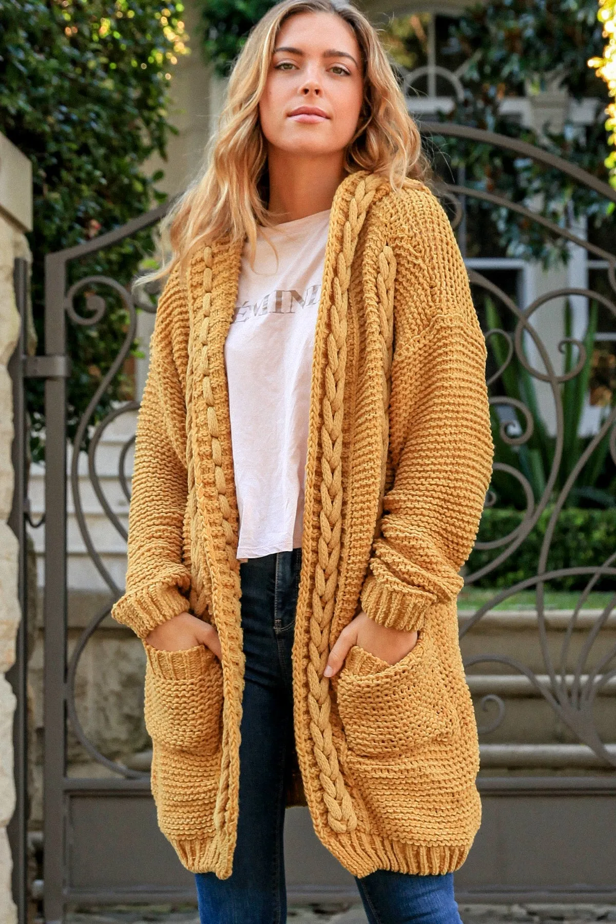 IB Longline cosy cardi Mustard