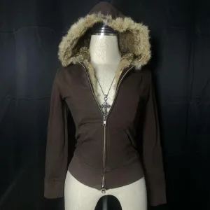 JazzHer Harajuku Y2K Attitude Cool Girl Tight fitting Zip Hoodies Hip Hop Selvedge Punk Surcoat Winter Warm Personality Casual Clothing