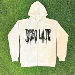 JazzHer Punk Personality Pattern Y2K Women's Clothing Winter Warm Fashion High Street Zip Hoodies Harajuku Metal Rock Maiden Streetwear