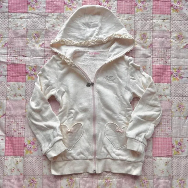 JazzHer Y2k Top Kawaii Hoodie Sweet Girl Zip UP Hoodies Bow Slim Women Long Sleeve Cute Punk Sexy Hoody Gothic 2000s Graphic weatshirt