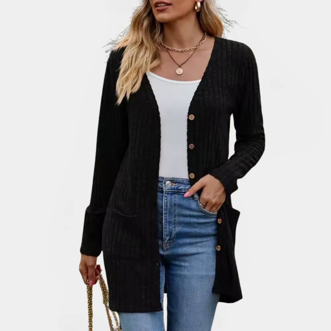 Jemima - Ribbed Knit Button-Up Longline Cardigan