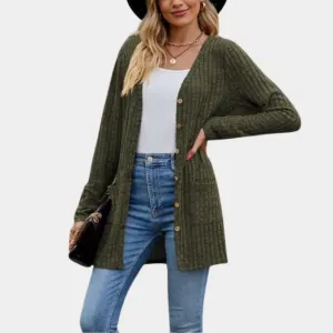 Jemima - Ribbed Knit Button-Up Longline Cardigan