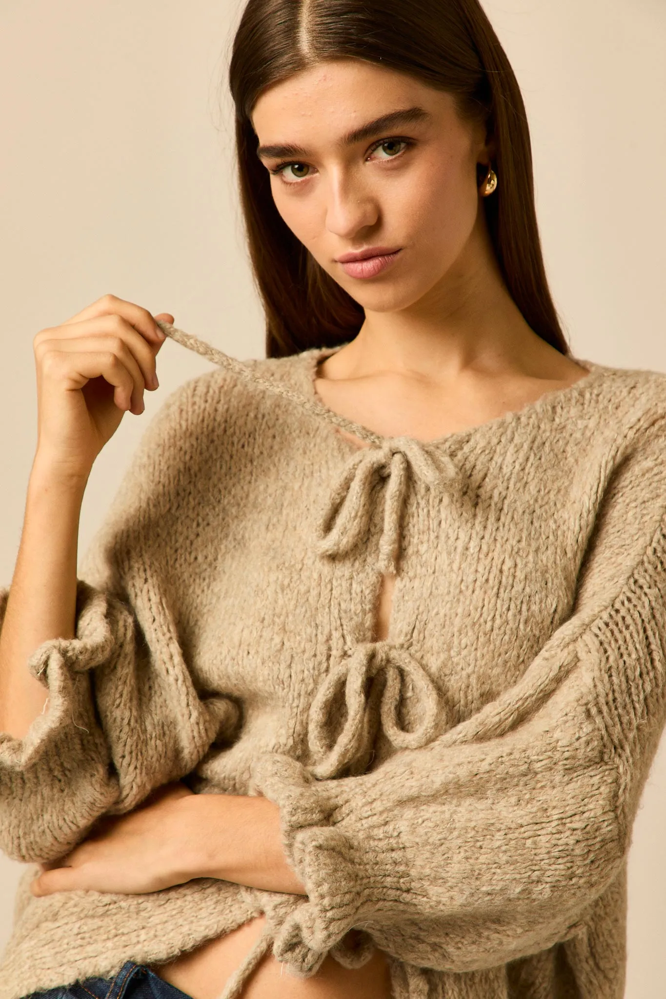 Jersey oversize lazos beige