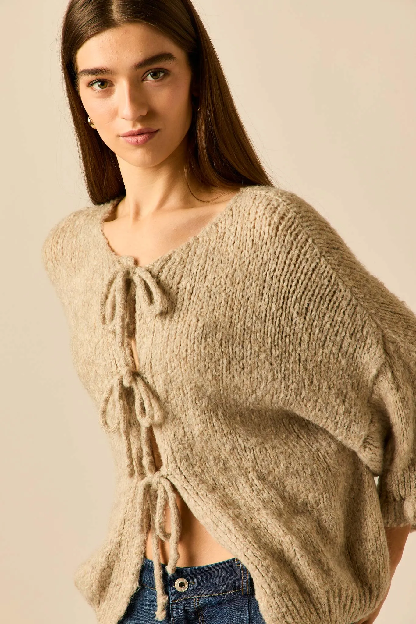 Jersey oversize lazos beige