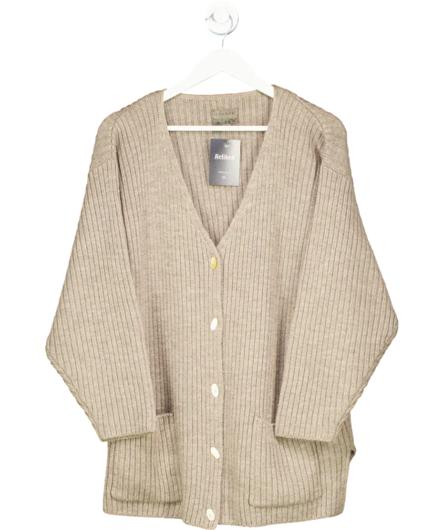 Jigsaw Beige Ribbed Wool Longline Cardigan UK M