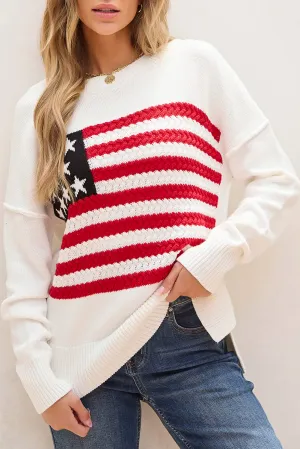 Justice USA Flag Round Neck Long Sleeve Knit Top