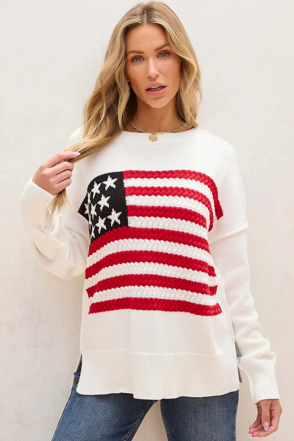 Justice USA Flag Round Neck Long Sleeve Knit Top
