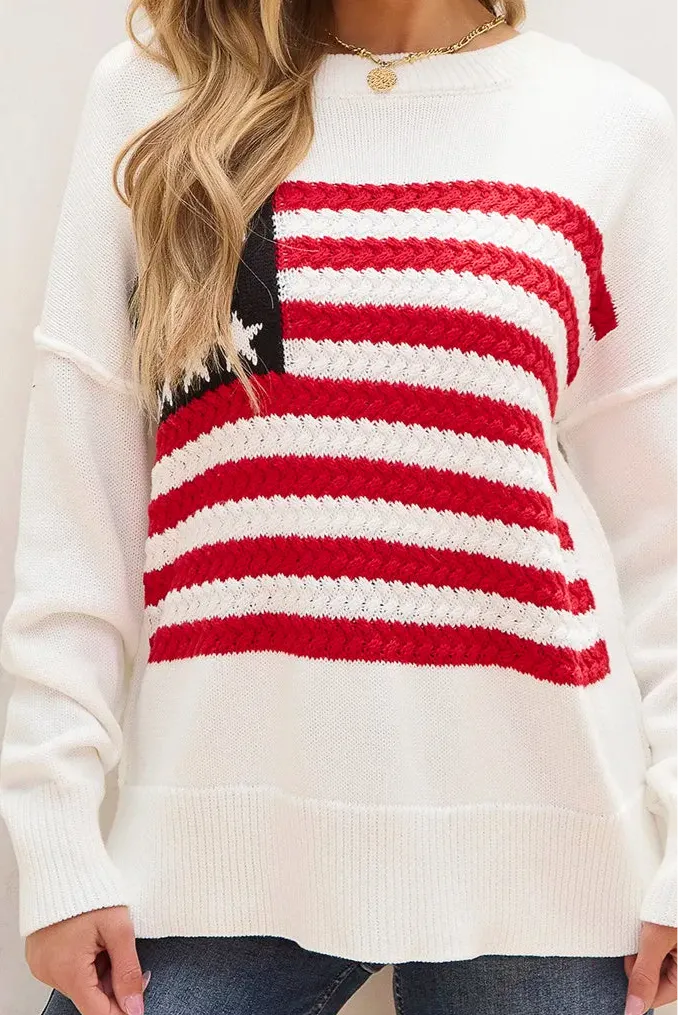 Justice USA Flag Round Neck Long Sleeve Knit Top