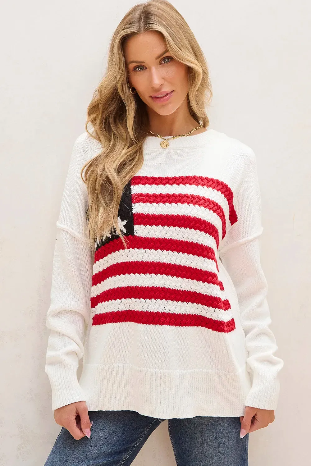 Justice USA Flag Round Neck Long Sleeve Knit Top
