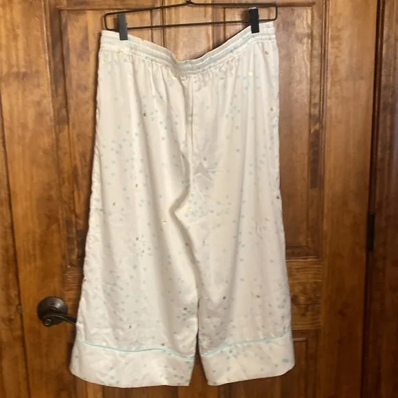 Kate Spade 2 piece Summer weight pajamas polka dot wide leg long shorts sz Large