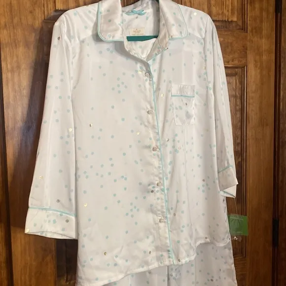 Kate Spade 2 piece Summer weight pajamas polka dot wide leg long shorts sz Large