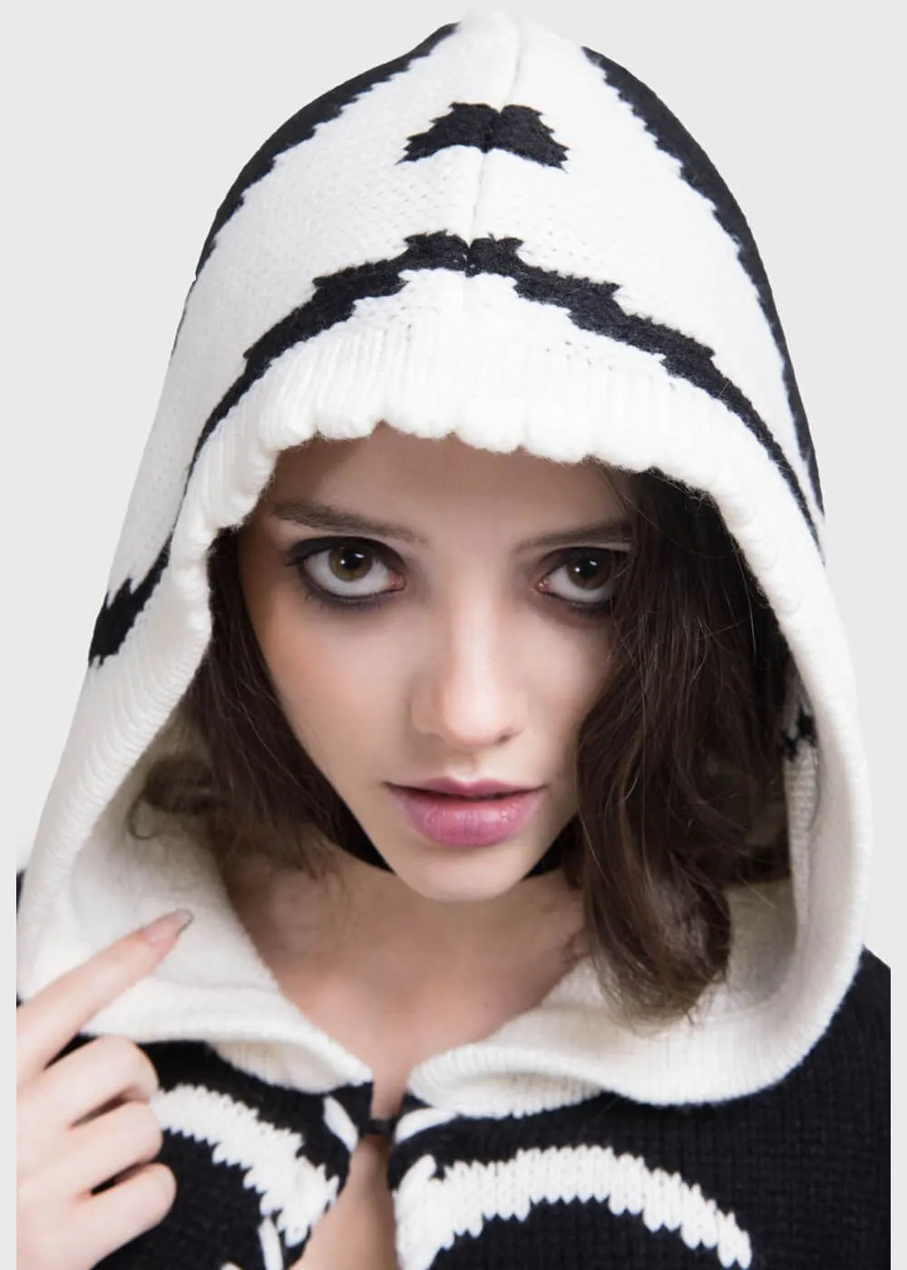 Killstar x Corpse Bride Scraps Knitted Hoodie Black White