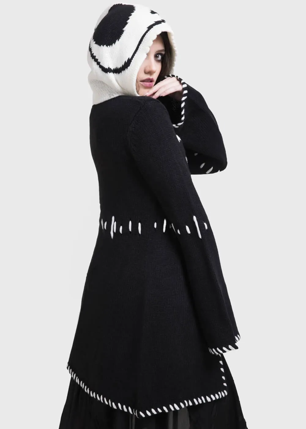 Killstar x Corpse Bride Scraps Knitted Hoodie Black White