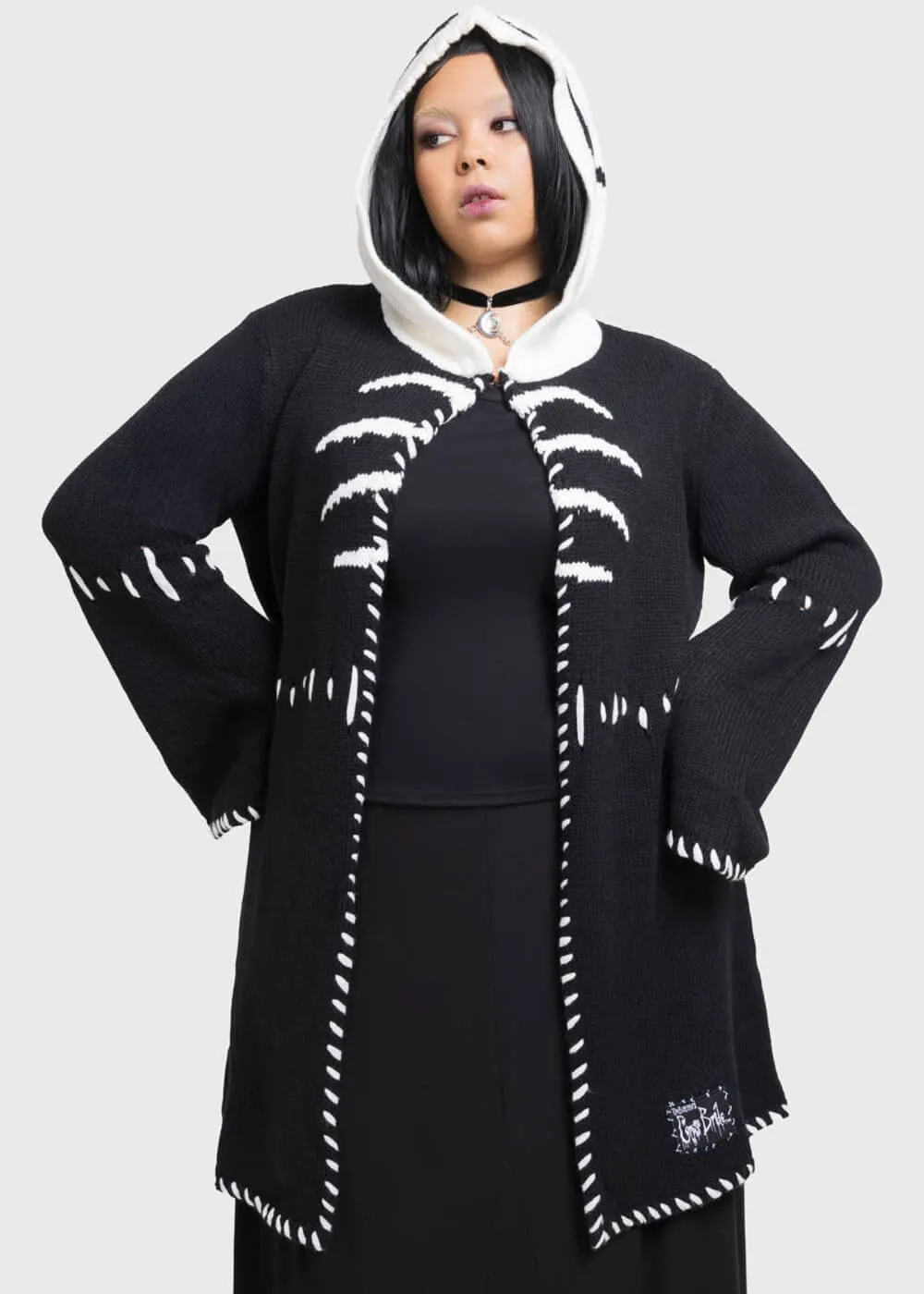 Killstar x Corpse Bride Scraps Knitted Hoodie Black White