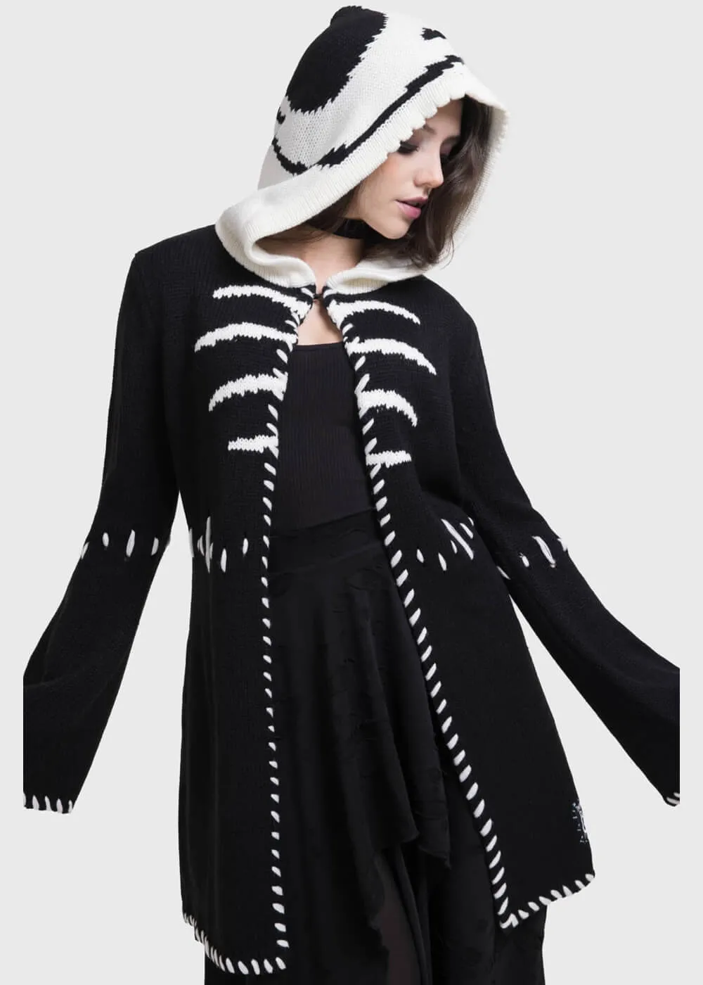 Killstar x Corpse Bride Scraps Knitted Hoodie Black White
