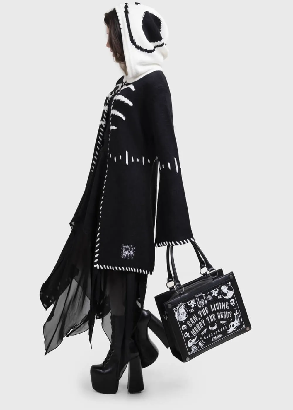 Killstar x Corpse Bride Scraps Knitted Hoodie Black White
