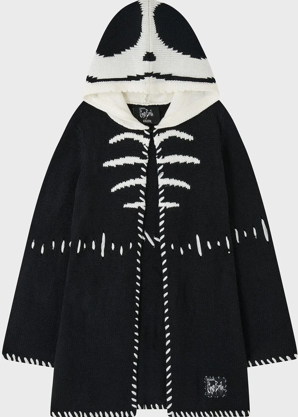 Killstar x Corpse Bride Scraps Knitted Hoodie Black White