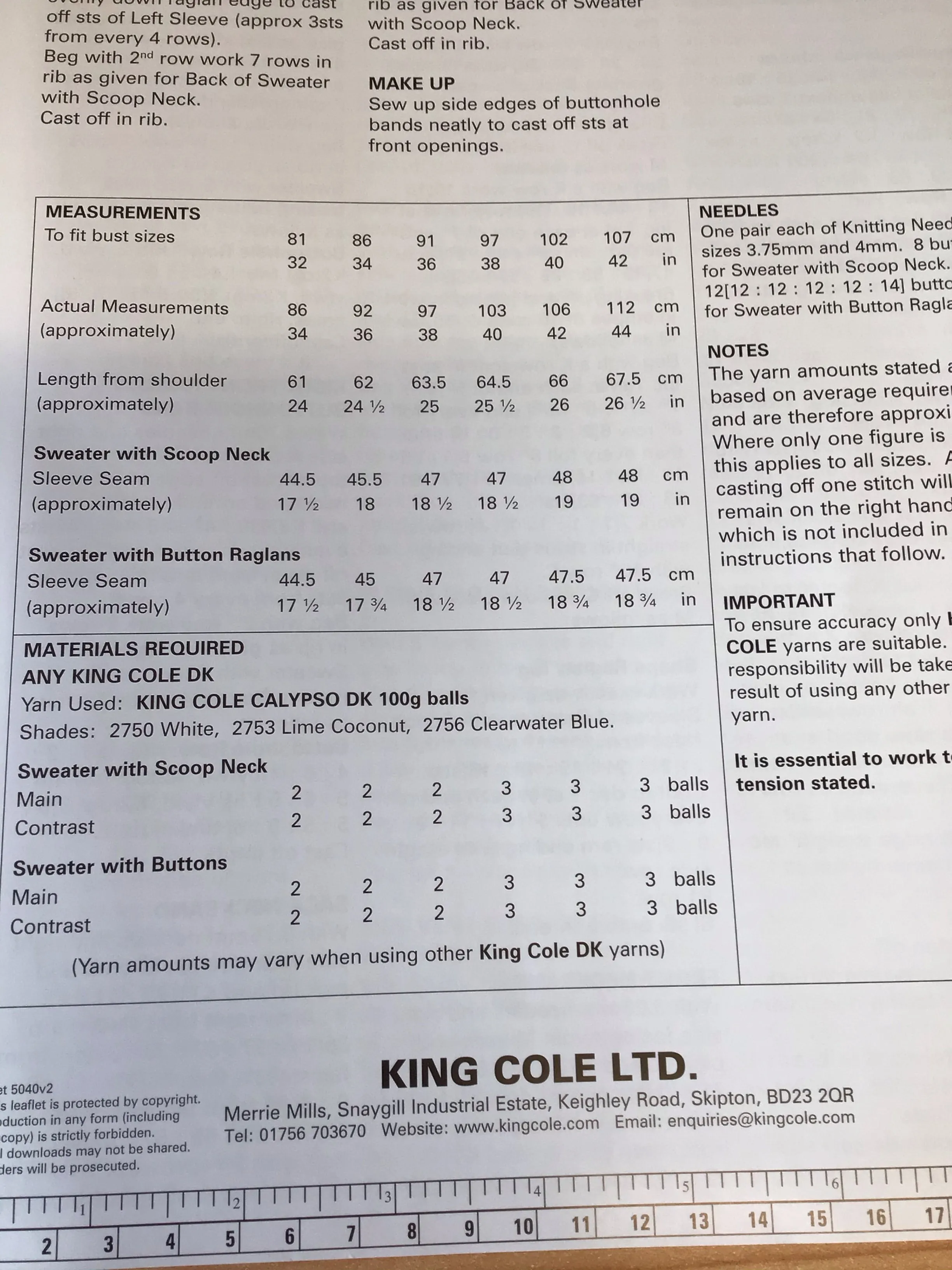 King Cole Calypso Double Knit Ladies Scoop Neck Sweaters Pattern 5040