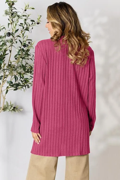 Kira Basic Bae Full Size Ribbed Open Front Cardigan with Pockets