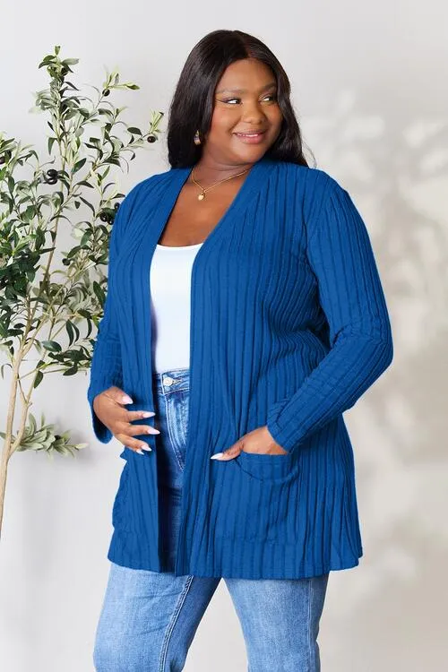 Kira Basic Bae Full Size Ribbed Open Front Cardigan with Pockets