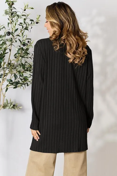 Kira Basic Bae Full Size Ribbed Open Front Cardigan with Pockets